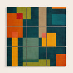 Colorful Geometric Shapes Navy Background Modern Artwork Wood Wall Art Gallery Image 1