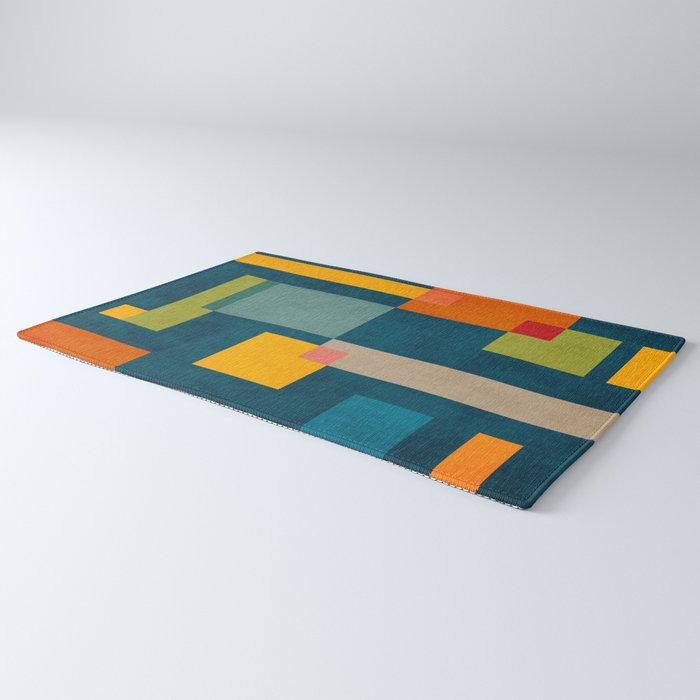 Colorful Geometric Shapes Navy Background Modern Artwork Rug Gallery Image 3