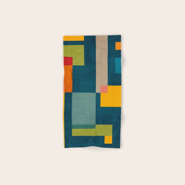 Colorful Geometric Shapes Navy Background Modern Artwork Bath Towel Gallery Image 1