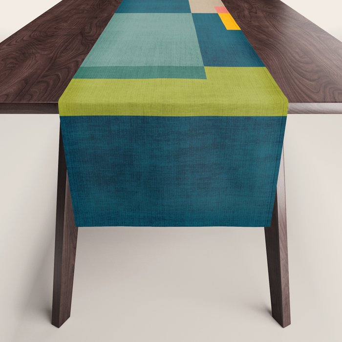 Colorful Geometric Shapes Navy Background Modern Artwork Table Runner Gallery Image 1