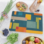 Colorful Geometric Shapes Navy Background Modern Artwork Cutting Board Gallery Image 2