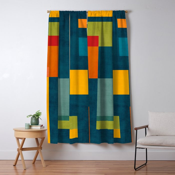 Colorful Geometric Shapes Navy Background Modern Artwork Window Curtain Gallery Image 1