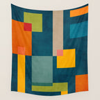 Colorful Geometric Shapes Navy Background Modern Artwork Wall Tapestry Gallery Image 4