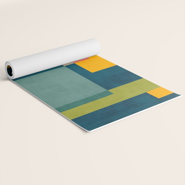 Colorful Geometric Shapes Navy Background Modern Artwork Yoga Mat Gallery Image 2