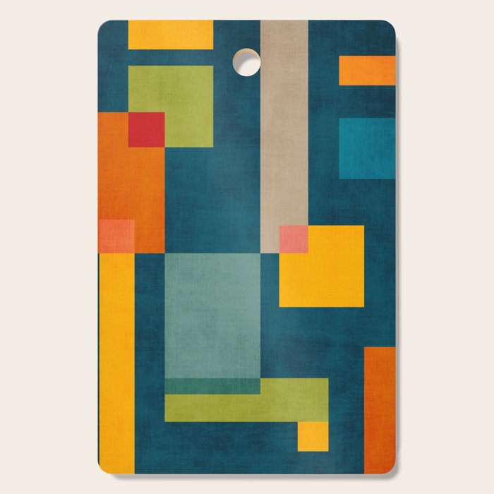 Colorful Geometric Shapes Navy Background Modern Artwork Cutting Board Gallery Image 1