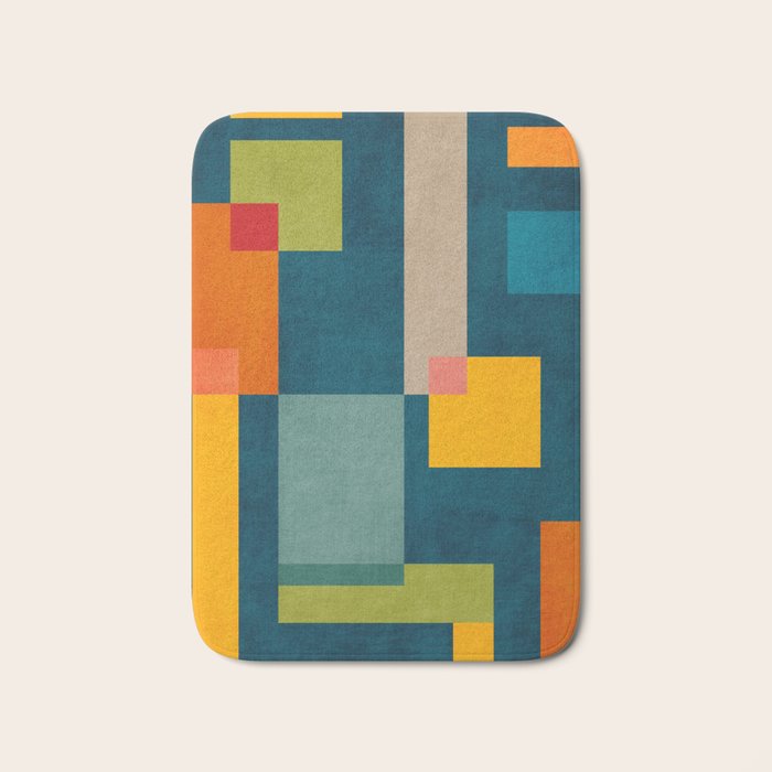 Colorful Geometric Shapes Navy Background Modern Artwork Bath Mat Gallery Image 1