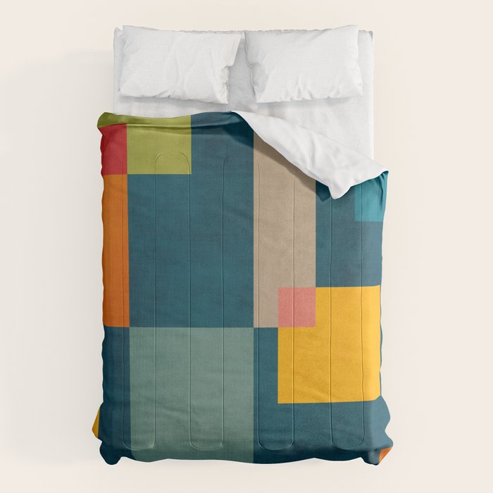Colorful Geometric Shapes Navy Background Modern Artwork Comforter Gallery Image 1