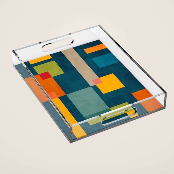 Colorful Geometric Shapes Navy Background Modern Artwork Acrylic Tray Gallery Image 1