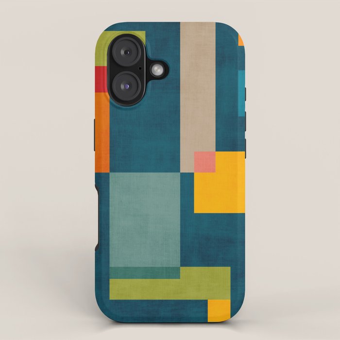 Colorful Geometric Shapes Navy Background Modern Artwork iPhone Case Gallery Image 1