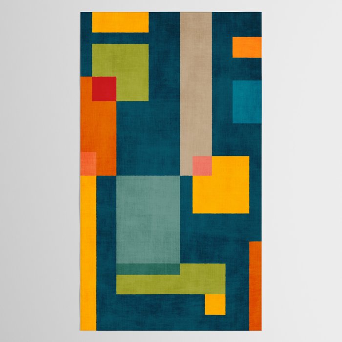 Colorful Geometric Shapes Navy Background Modern Artwork Tablecloth Gallery Image 2