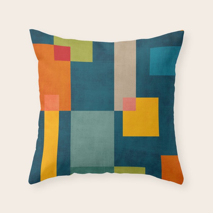 Colorful Geometric Shapes Navy Background Modern Artwork Throw Pillow Gallery Image 6