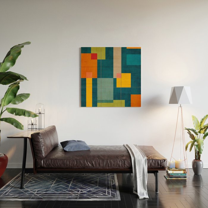 Colorful Geometric Shapes Navy Background Modern Artwork Wood Wall Art Gallery Image 2