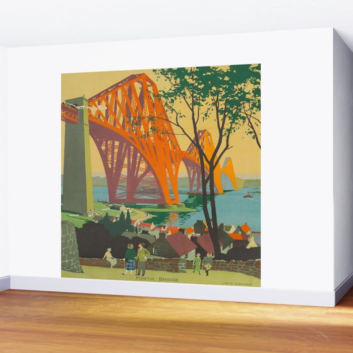 Mid Century Colorful Travel Posters Forth Bridge British Railways Wall Mural Gallery Image 2