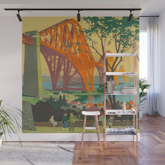 Mid Century Colorful Travel Posters Forth Bridge British Railways Wall Mural Gallery Image 1