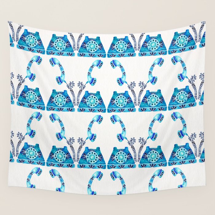 Vintage Rotary Phone - Blue Raspberry Wall Tapestry Gallery Image 4