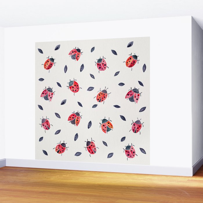 Lucky Ladybugs & Black Leaves Wall Mural Gallery Image 2
