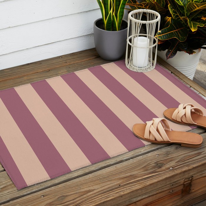 Dusty Rose Striped Outdoor Rug Gallery Image 2