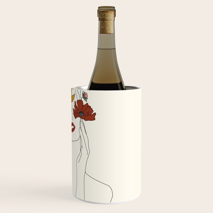Colorful Thoughts Minimal Line Art Woman with Flowers Wine Chiller Gallery Image 3