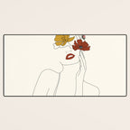 Colorful Thoughts Minimal Line Art Woman with Flowers Desk Mat Gallery Image 3