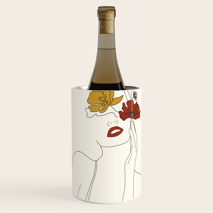 Colorful Thoughts Minimal Line Art Woman with Flowers Wine Chiller Gallery Image 1