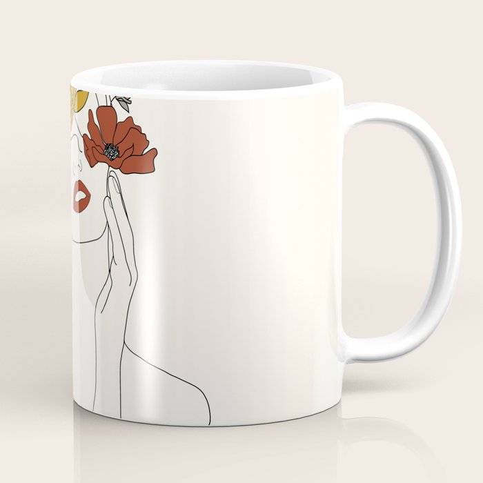 Colorful Thoughts Minimal Line Art Woman with Flowers Coffee Mug Gallery Image 1