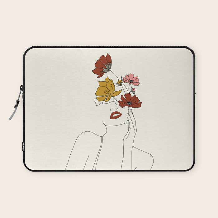 Colorful Thoughts Minimal Line Art Woman with Flowers Laptop Sleeve Gallery Image 1