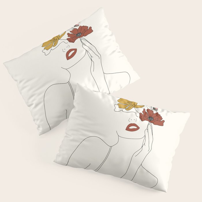 Colorful Thoughts Minimal Line Art Woman with Flowers Pillow Sham Gallery Image 3