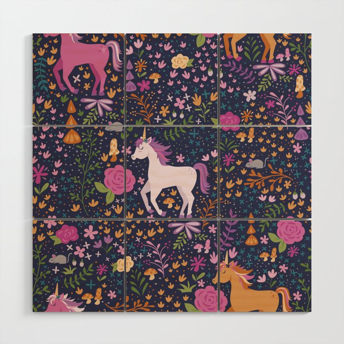 Unicorns Dancing in an Enchanted Garden Wood Wall Art Gallery Image 1