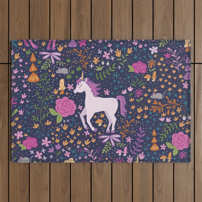 Unicorns Dancing in an Enchanted Garden Outdoor Rug Gallery Image 1