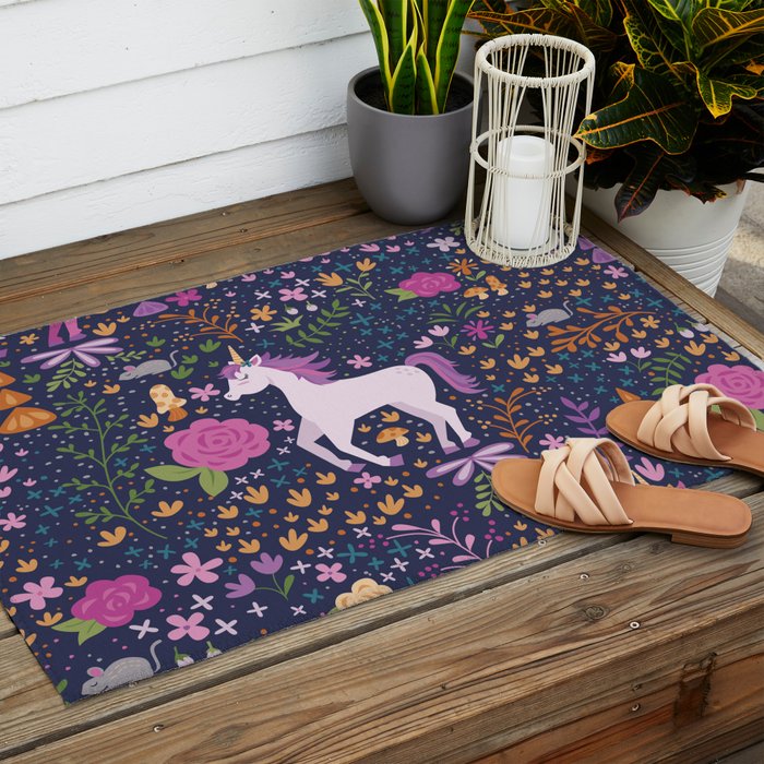 Unicorns Dancing in an Enchanted Garden Outdoor Rug Gallery Image 2
