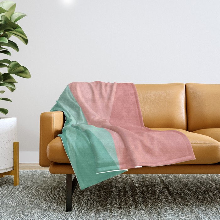 Geometric Triangles VII Pink and Green Throw Blanket Gallery Image 1