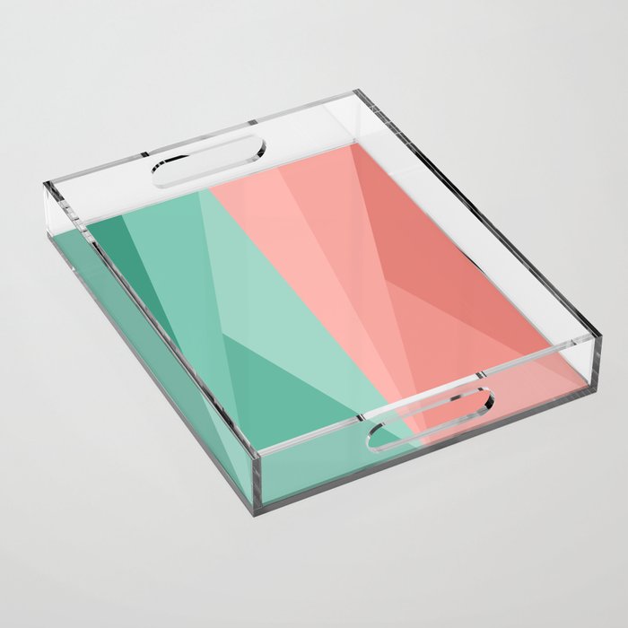 Geometric Triangles VII Pink and Green Acrylic Tray Gallery Image 1