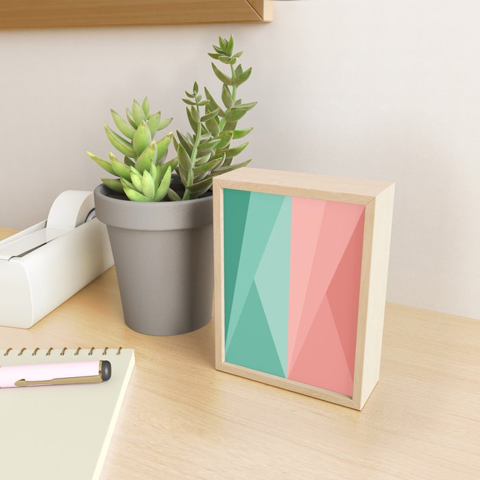 Geometric Triangles VII Pink and Green Mini Art Print Gallery Image 2