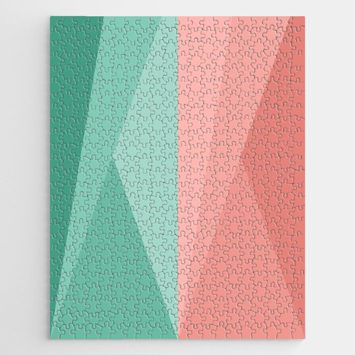 Geometric Triangles VII Pink and Green Jigsaw Puzzle Gallery Image 1