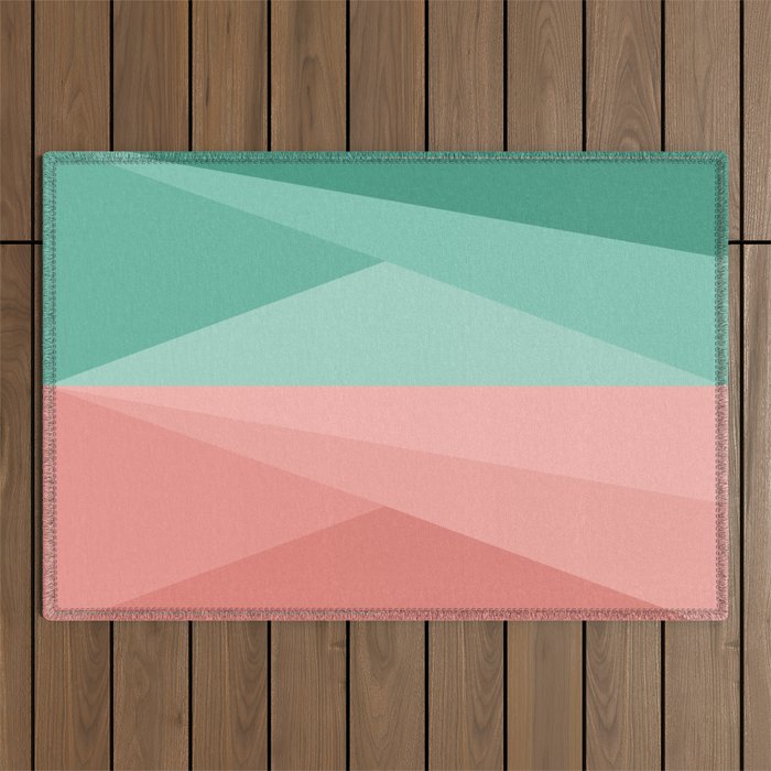 Geometric Triangles VII Pink and Green Outdoor Rug Gallery Image 1