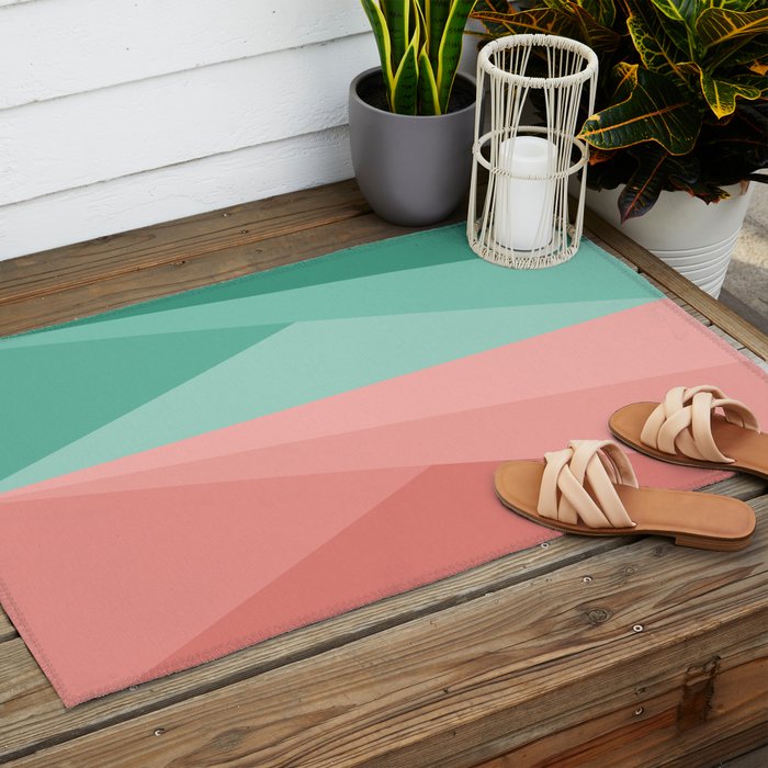 Geometric Triangles VII Pink and Green Outdoor Rug Gallery Image 2