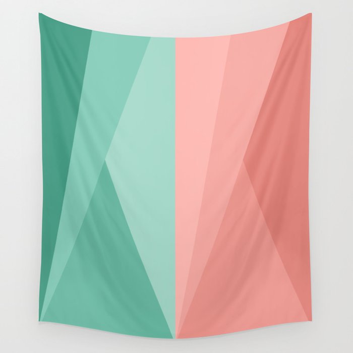 Geometric Triangles VII Pink and Green Wall Tapestry Gallery Image 4
