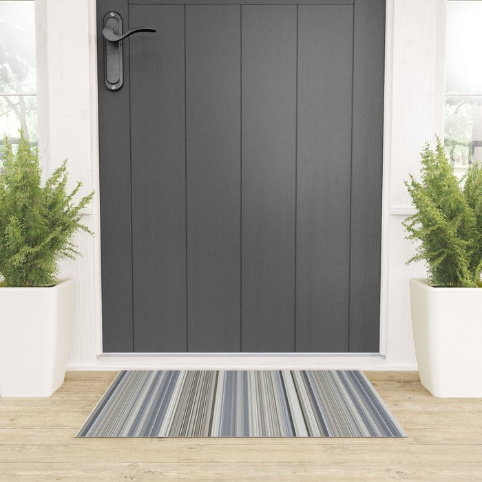 Blue grey Tan Stripes Welcome Mat Gallery Image 3