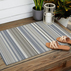 Blue grey Tan Stripes Outdoor Rug Gallery Image 2