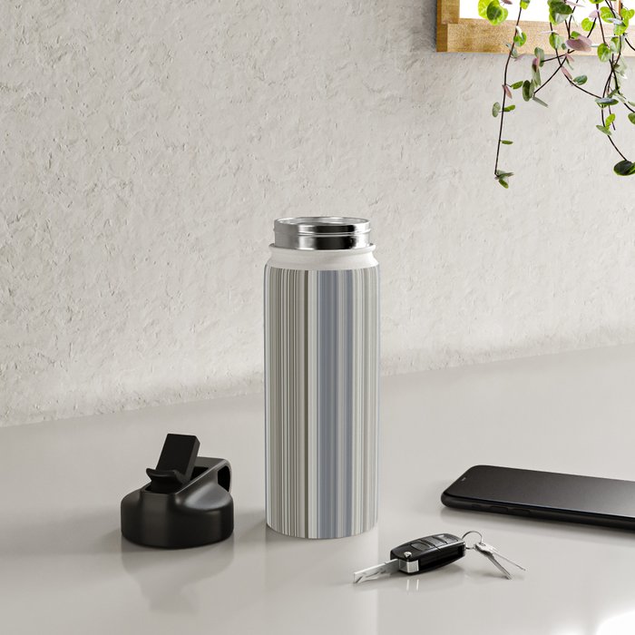 Blue grey Tan Stripes Water Bottle Gallery Image 4