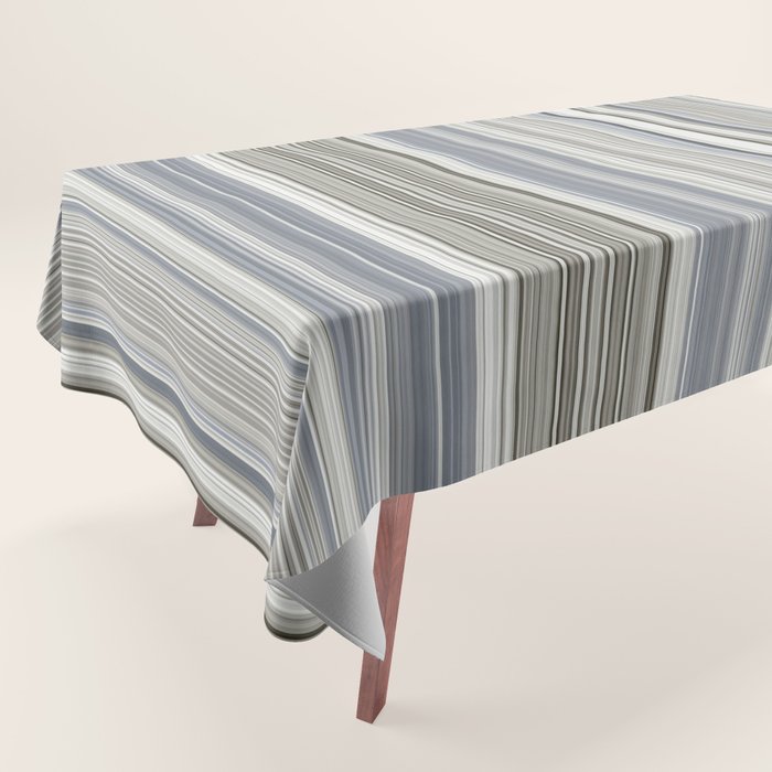 Blue grey Tan Stripes Tablecloth Gallery Image 1