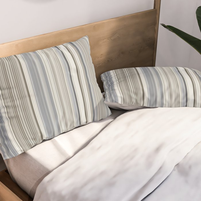 Blue grey Tan Stripes Pillow Sham Gallery Image 2