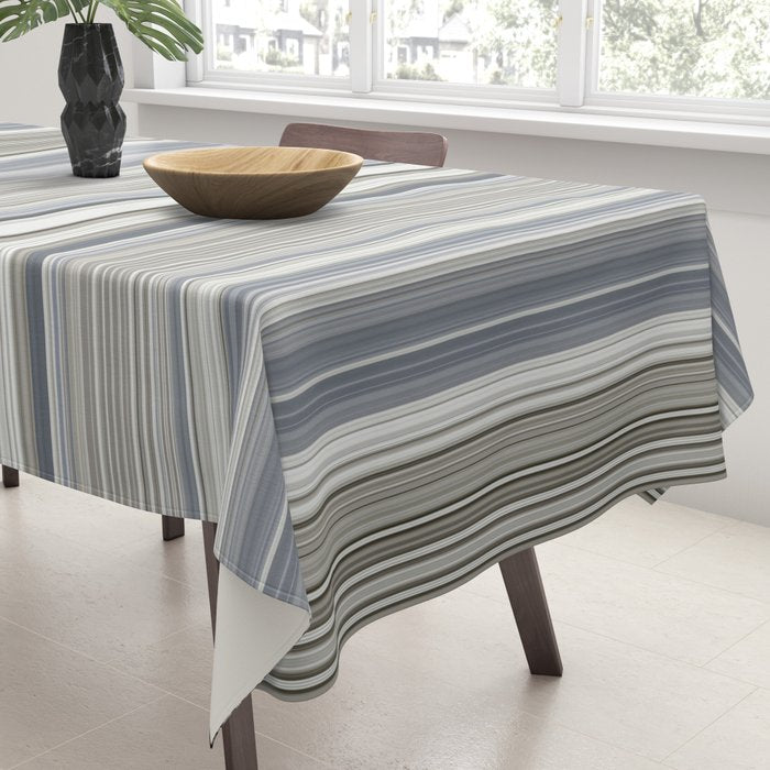 Blue grey Tan Stripes Tablecloth Gallery Image 3