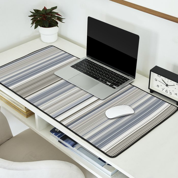 Blue grey Tan Stripes Desk Mat Gallery Image 2