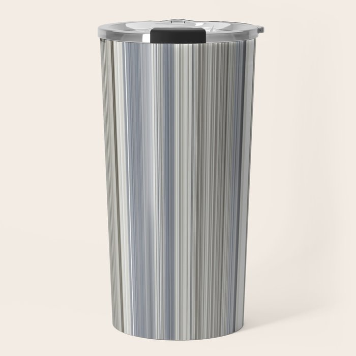 Blue grey Tan Stripes Travel Mug Gallery Image 1