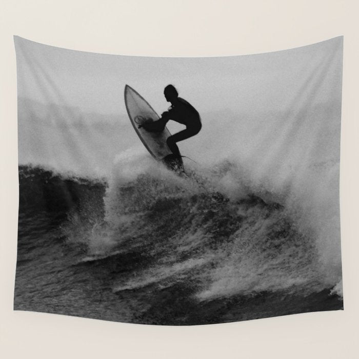 Surf black white Wall Tapestry Gallery Image 1