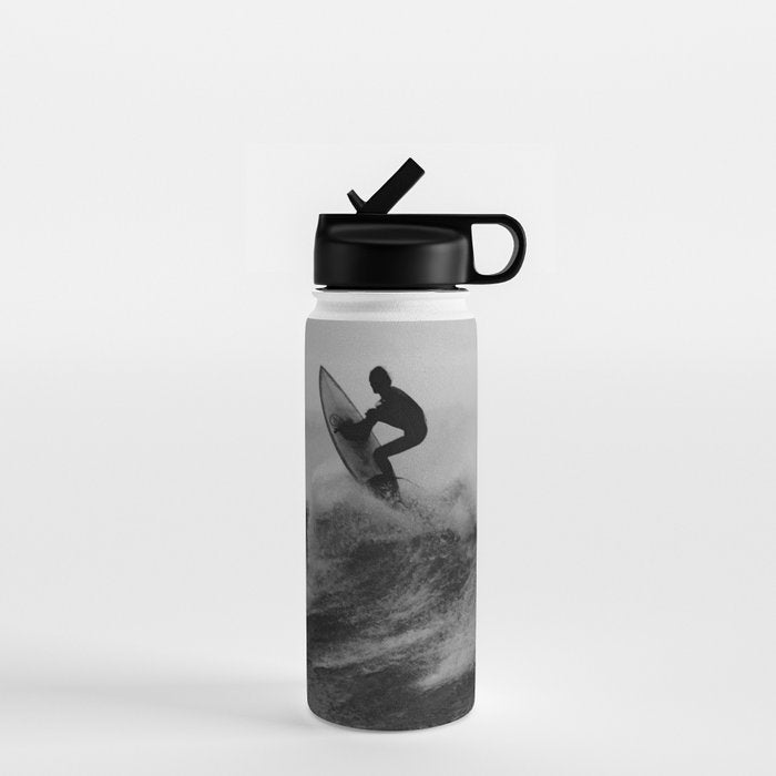 Surf black white Water Bottle Gallery Image 1