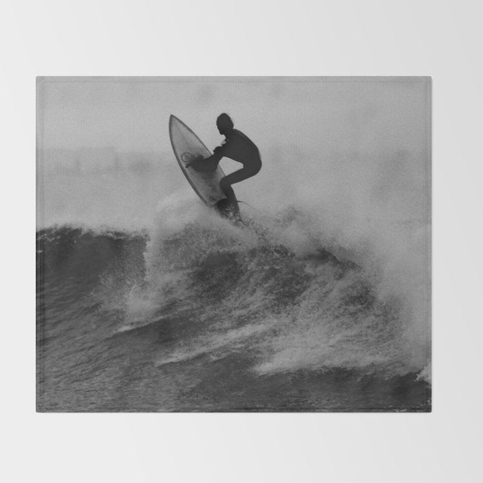 Surf black white Throw Blanket Gallery Image 2