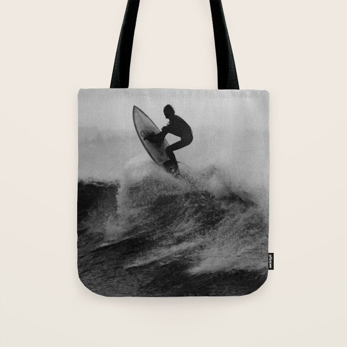 Surf black white Tote Bag Gallery Image 1