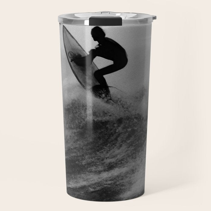 Surf black white Travel Mug Gallery Image 1